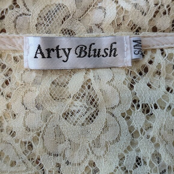Arty Blush‎ Lace Boho Tunic Flutter ruffle short sleeve Beige Bohemian Gypsy S/M - Picture 5 of 14